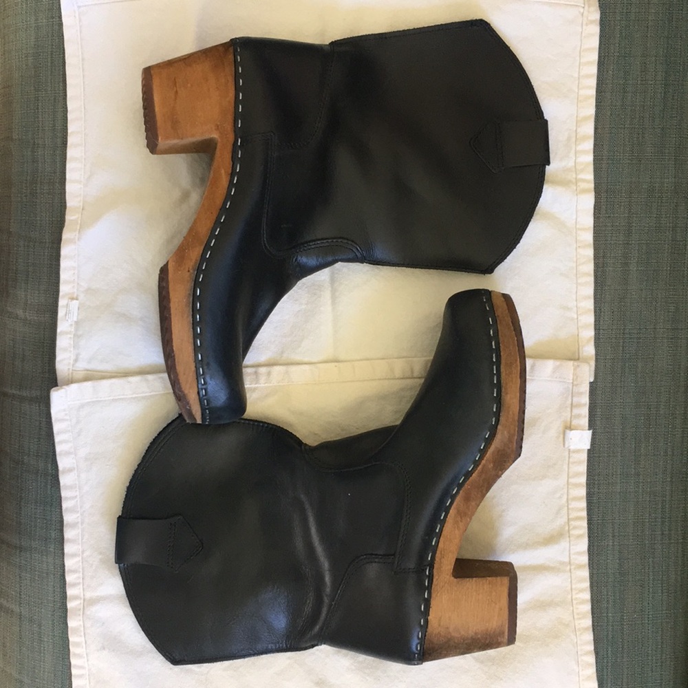 Saint black leather clog booties